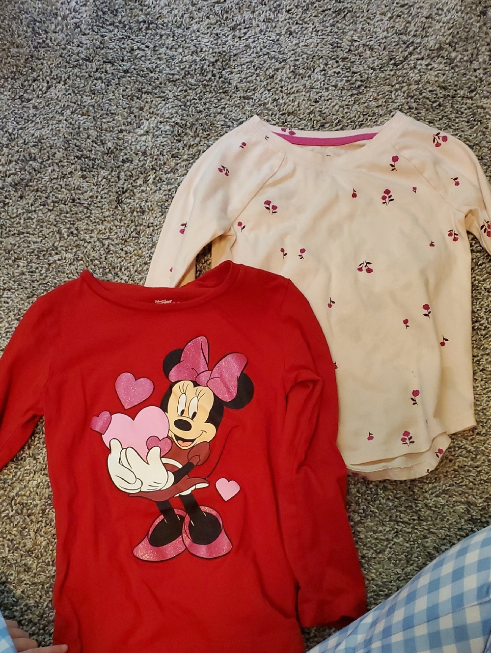 Cat & Jack Red Minnie Mouse Long Sleeve Tee and Cream Floral Long Sleeve Top
